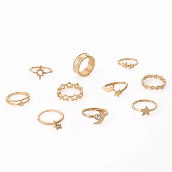 **MISHA* 10-Pc Gold x Rhinestone Star Fashion Ring Set - Picture 5 of 6